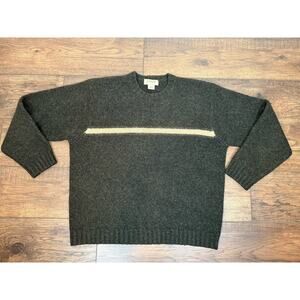 J. Crew 100% Shetland Wool Sweater Striped Pullover Crew Neck Green Men’s Sz L